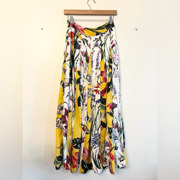 Rococo Sand yellow floral maxi skirt satin spring summer circle skirt - Picture 6 of 11